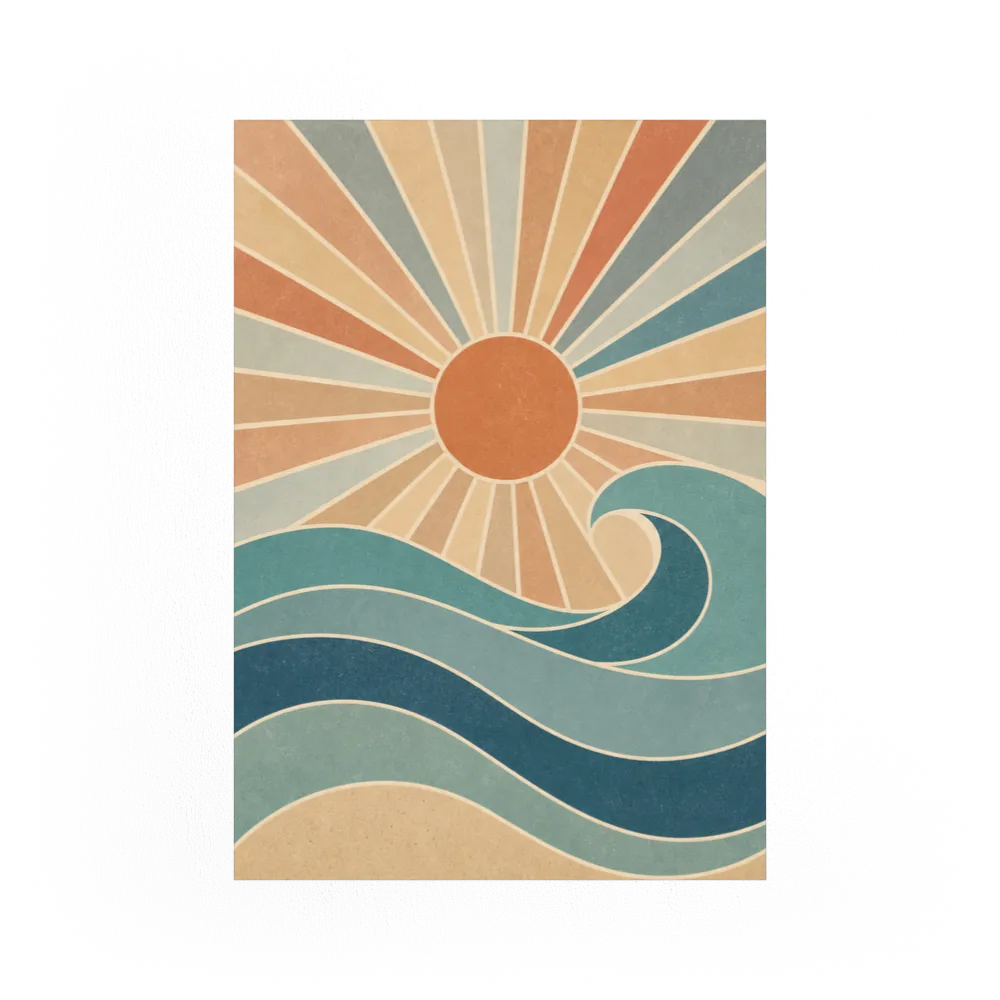 Retro Rising Sun & Ocean Wave Art Print