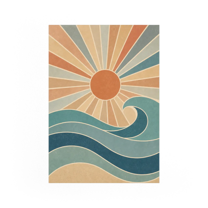 Retro Rising Sun & Ocean Wave Art Print