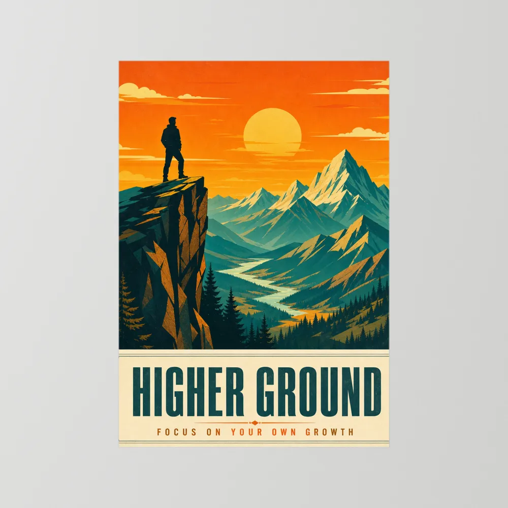 Higher Ground – Retro Mountain Landscape Art Print