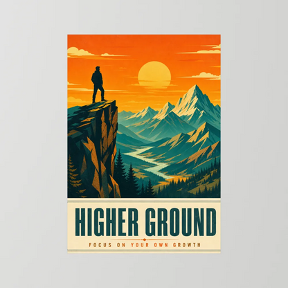 Higher Ground – Retro Mountain Landscape Art Print