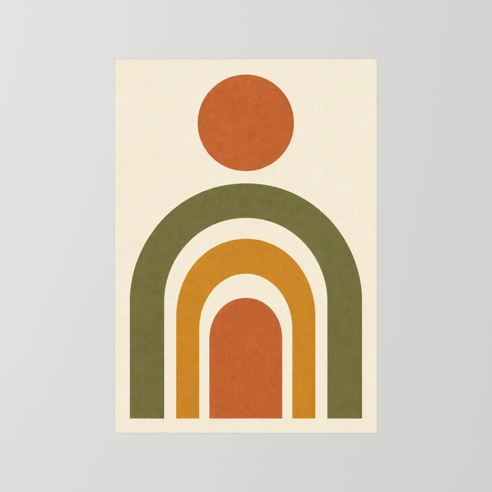Terracotta Rainbow Sun Boho Minimalist Art Print