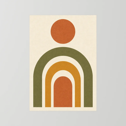 Terracotta Rainbow Sun Boho Minimalist Art Print
