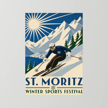 St. Moritz: Winter Sports Festival – Vintage Swiss Alps Ski Poster Print