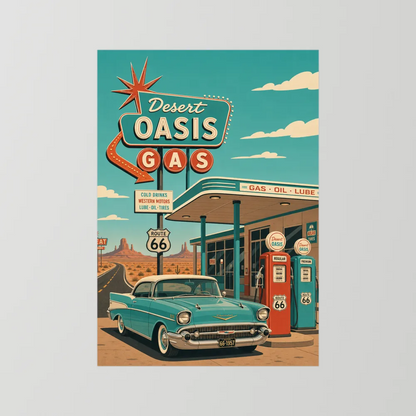 Desert Oasis Gas Station Route 66 Vintage Art Print