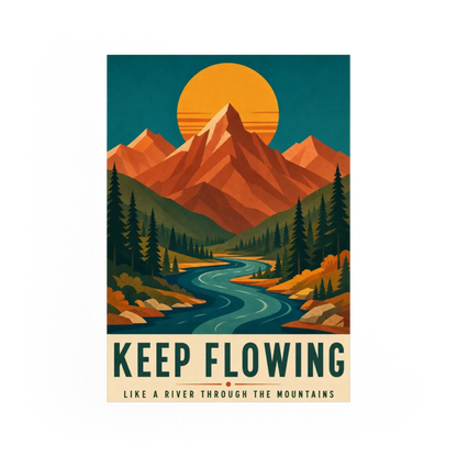 Keep Flowing – Retro Mountain & River Art Print