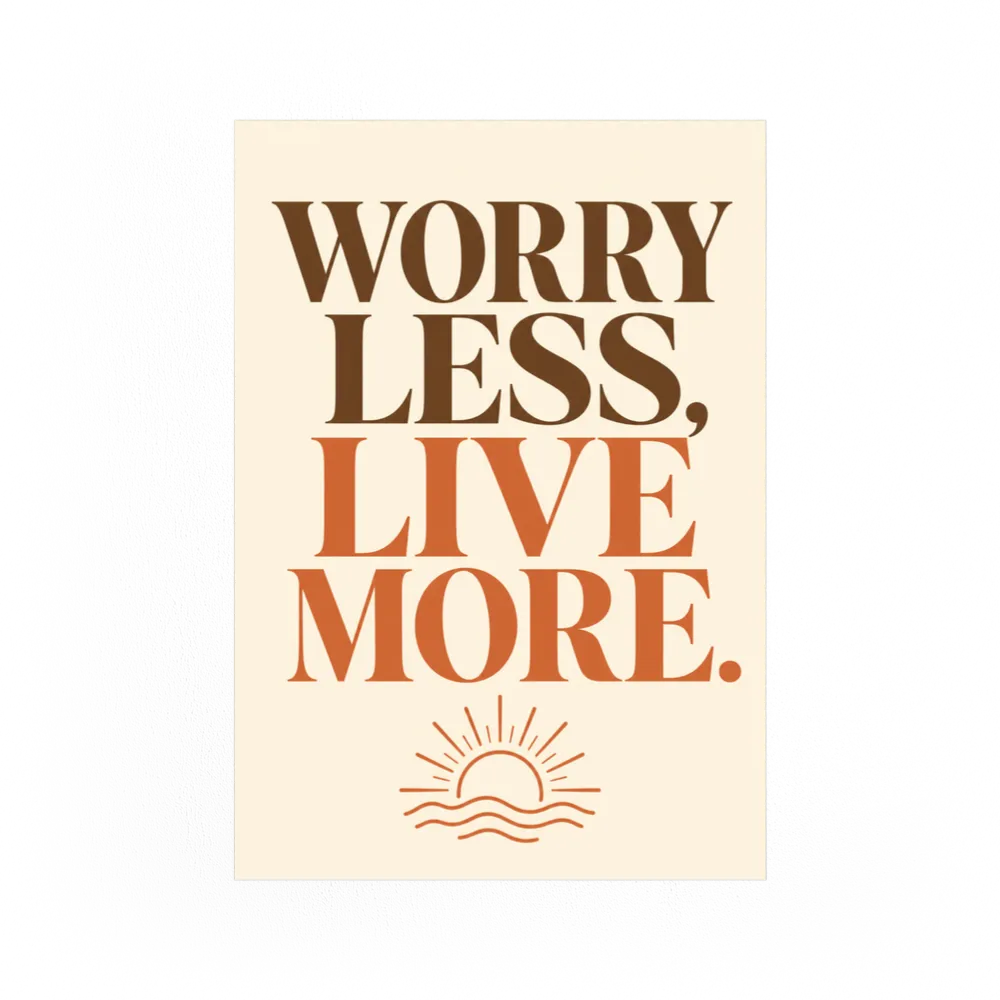 "Worry Less, Live More" Retro Sunset Art Print