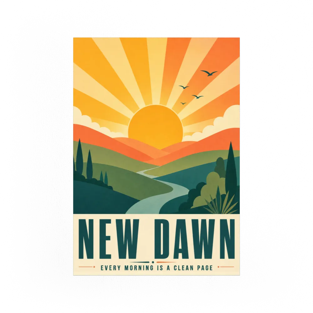 New Dawn – Retro Sunrise Landscape Art Print