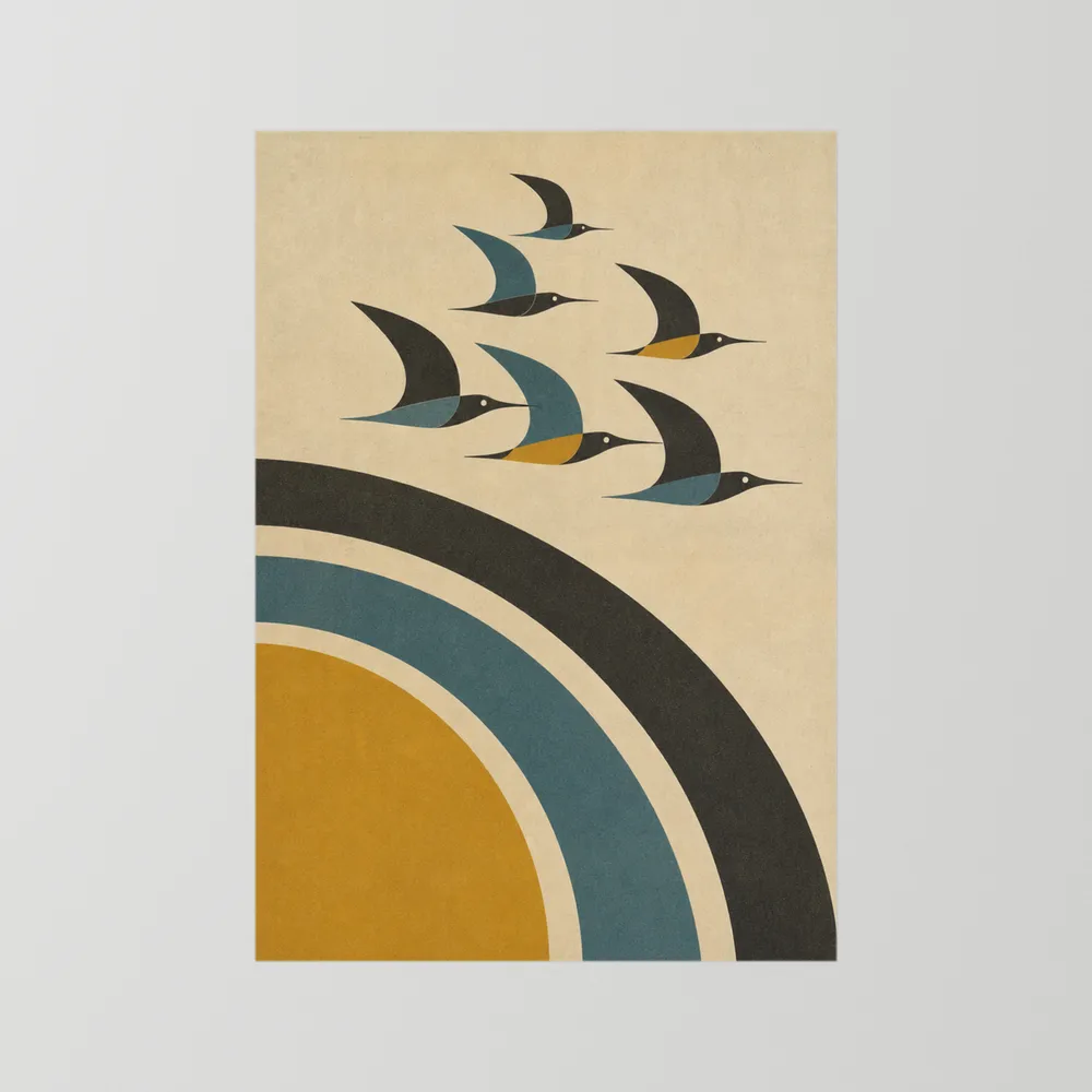 Mid-Century Modern Birds in Flight Abstract Art Print