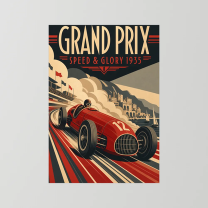 Grand Prix: Speed & Glory 1935 – Vintage Art Deco Racing Poster Print