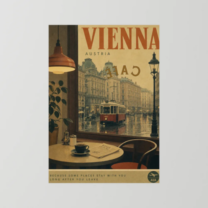 Vienna Austria Vintage Cafe Tram Travel Poster Art Print