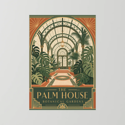The Palm House: Botanical Gardens – Vintage Art Deco Conservatory Print