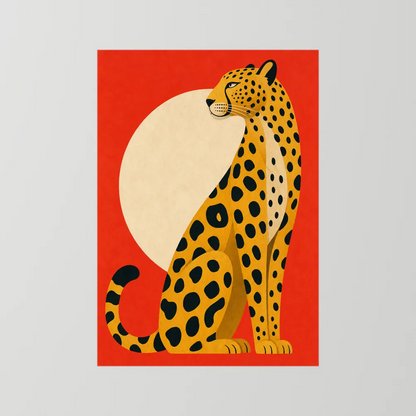 Mid-Century Modern Cheetah Red Sun Retro Art Print