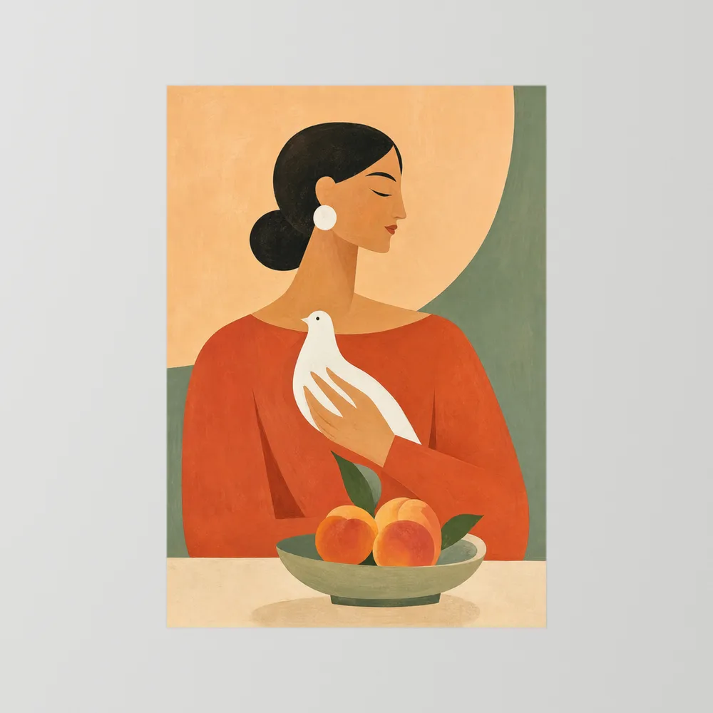 Woman Holding White Dove Minimalist Boho Art Print