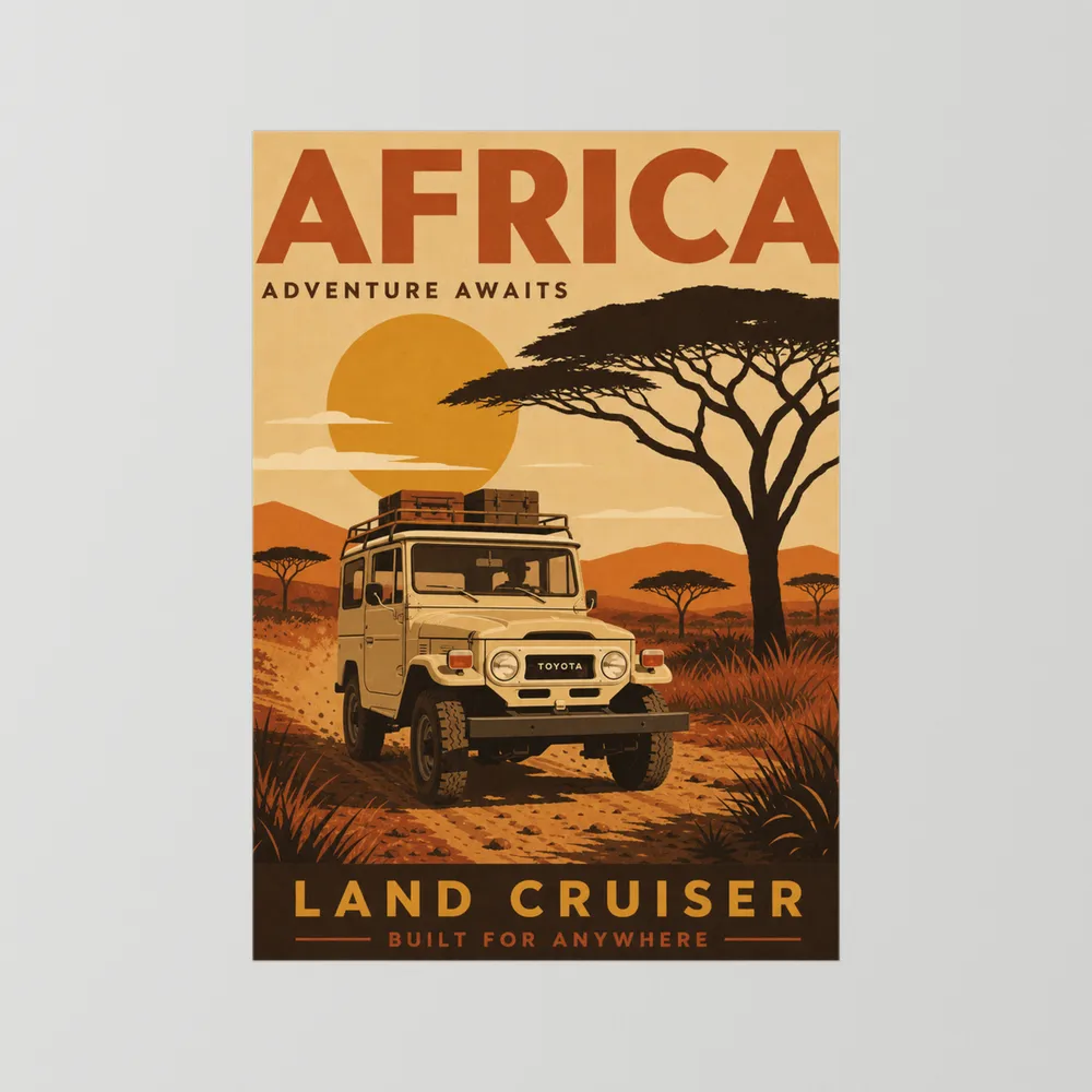 Africa Adventure Awaits Toyota Land Cruiser FJ40 Vintage Travel Poster Art Print