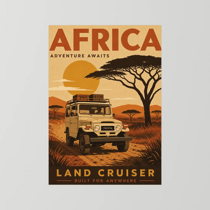 Africa Adventure Awaits Toyota Land Cruiser FJ40 Vintage Travel Poster Art Print