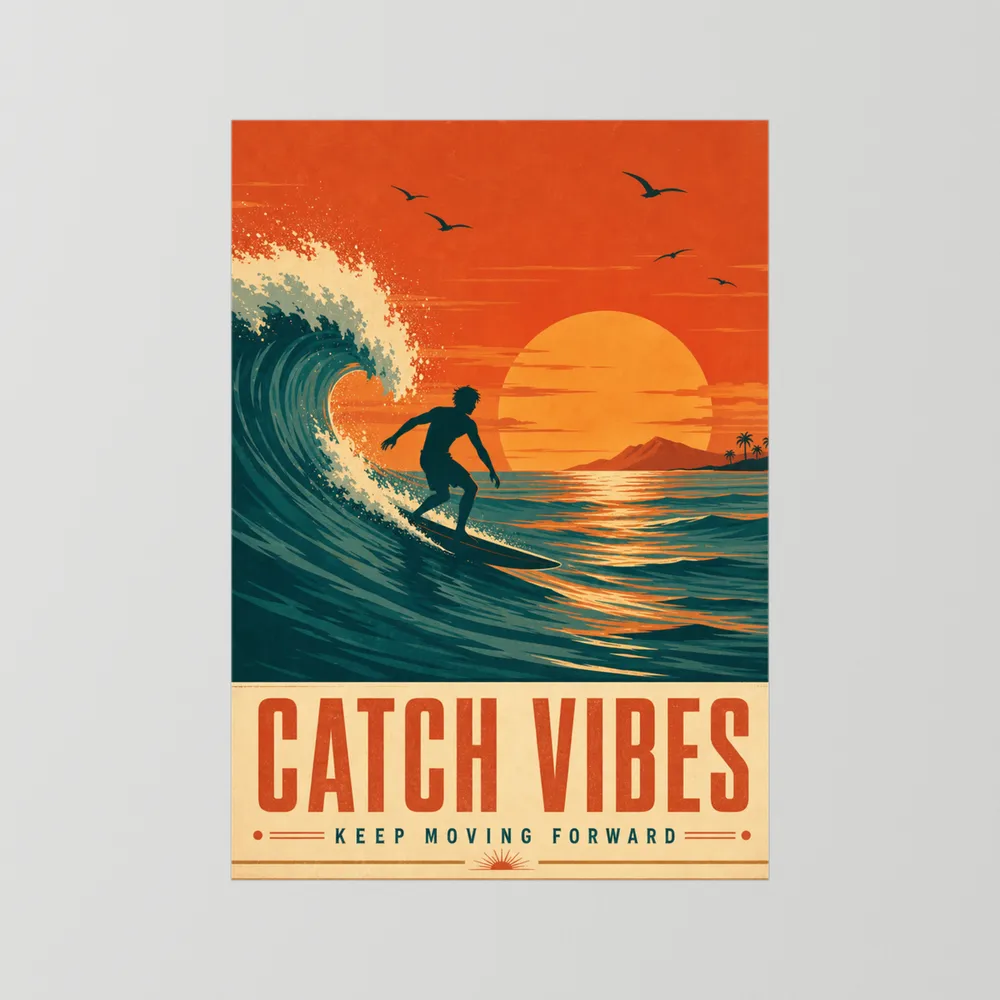 Catch Vibes – Retro Surfing Ocean Art Print