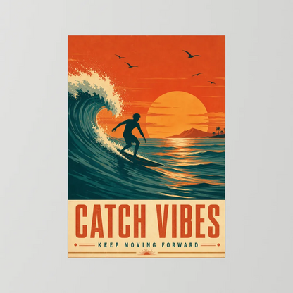 Catch Vibes – Retro Surfing Ocean Art Print
