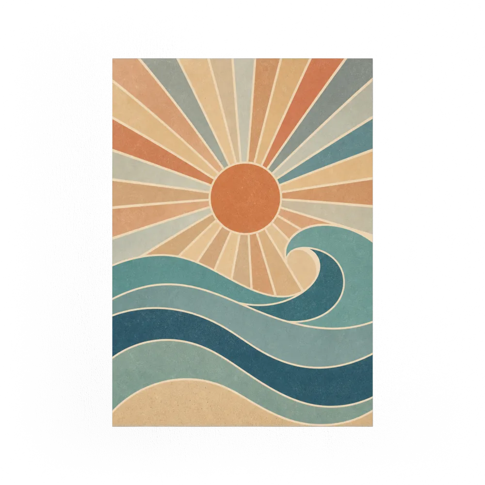 Retro Rising Sun & Ocean Wave Art Print