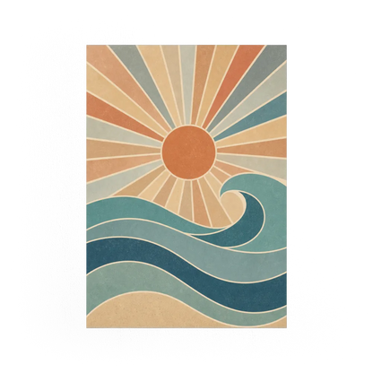 Retro Rising Sun & Ocean Wave Art Print