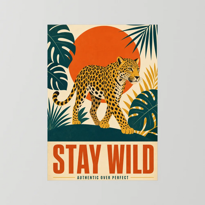 Stay Wild Leopard – Retro Jungle Art Print