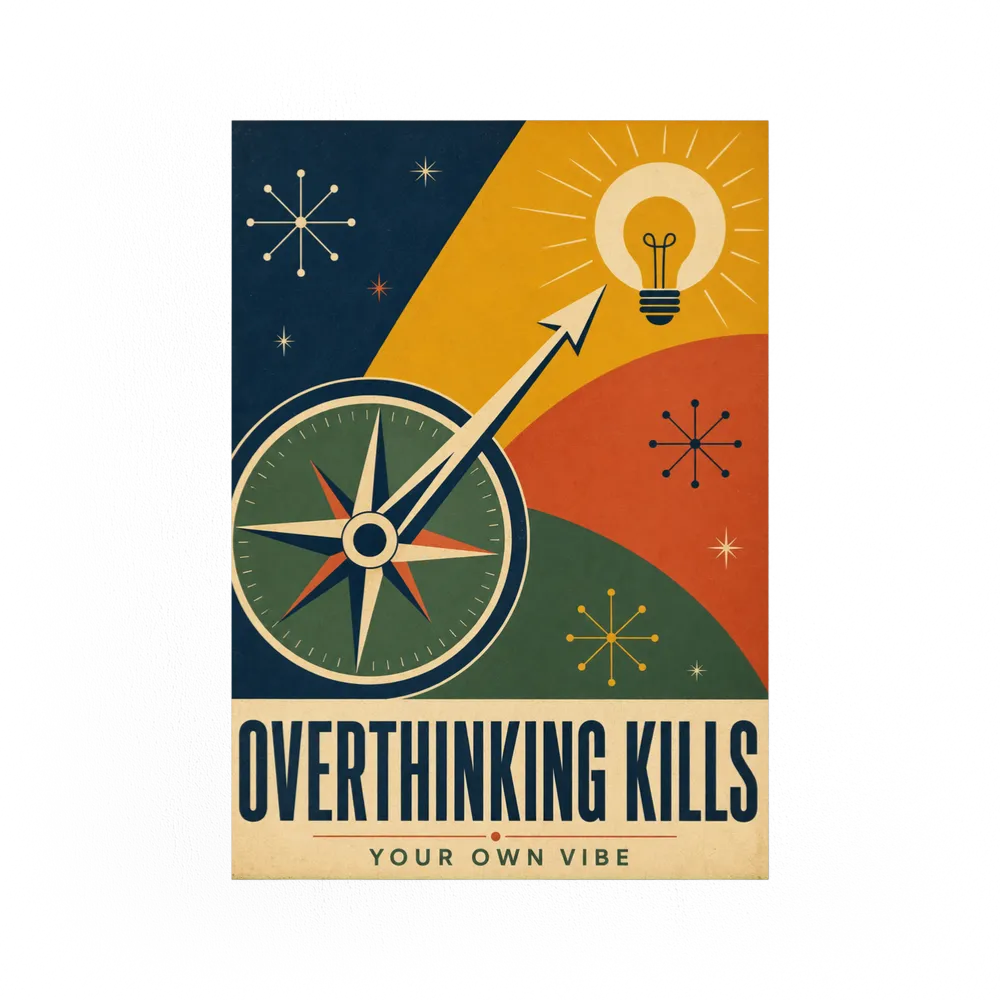 Overthinking Kills – Retro Compass & Idea Art Print