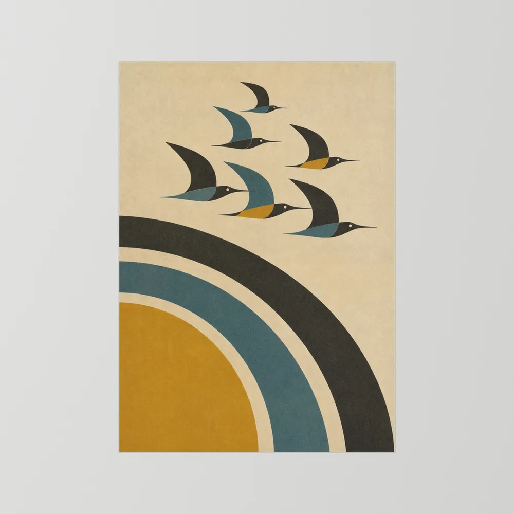 Mid-Century Modern Birds in Flight Abstract Art Print
