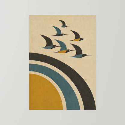 Mid-Century Modern Birds in Flight Abstract Art Print