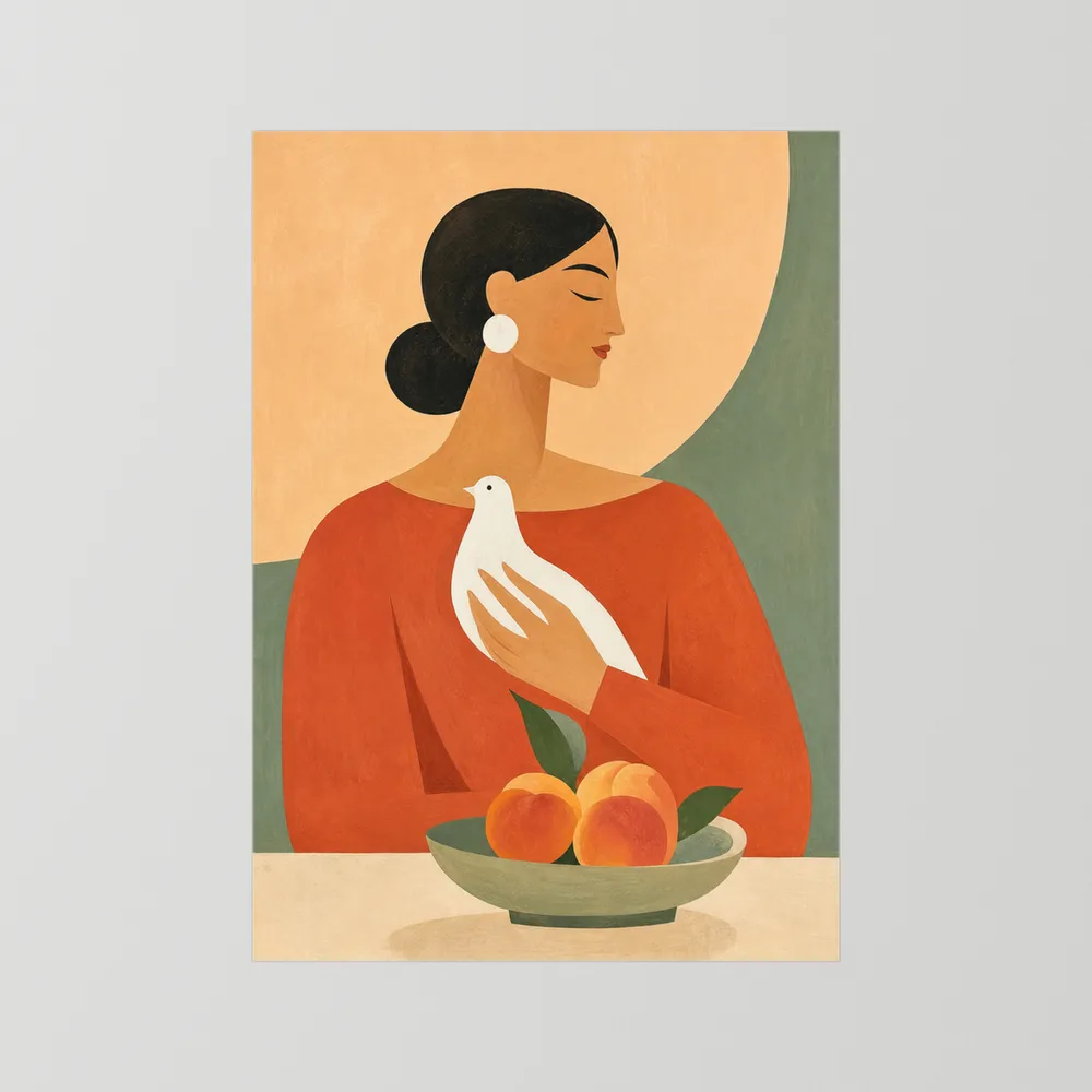 Woman Holding White Dove Minimalist Boho Art Print