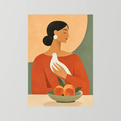 Woman Holding White Dove Minimalist Boho Art Print
