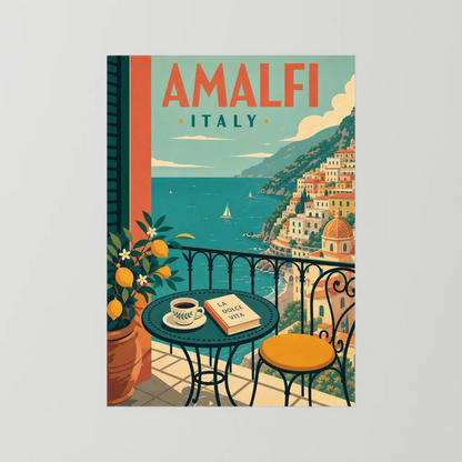 Amalfi Italy Coast Balcony Vintage Travel Poster Art Print