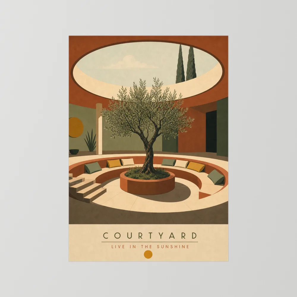 Courtyard Live In The Sunshine Olive Tree Art Print