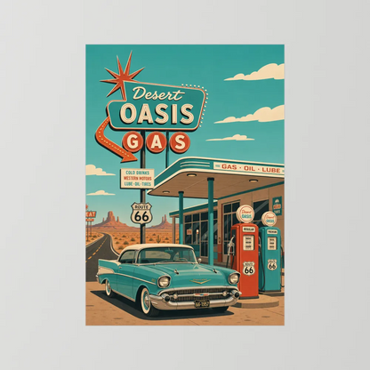 Desert Oasis Gas Station Route 66 Vintage Art Print