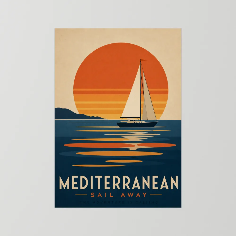 Mediterranean Sail Away Vintage Travel Poster Art Print