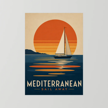 Mediterranean Sail Away Vintage Travel Poster Art Print