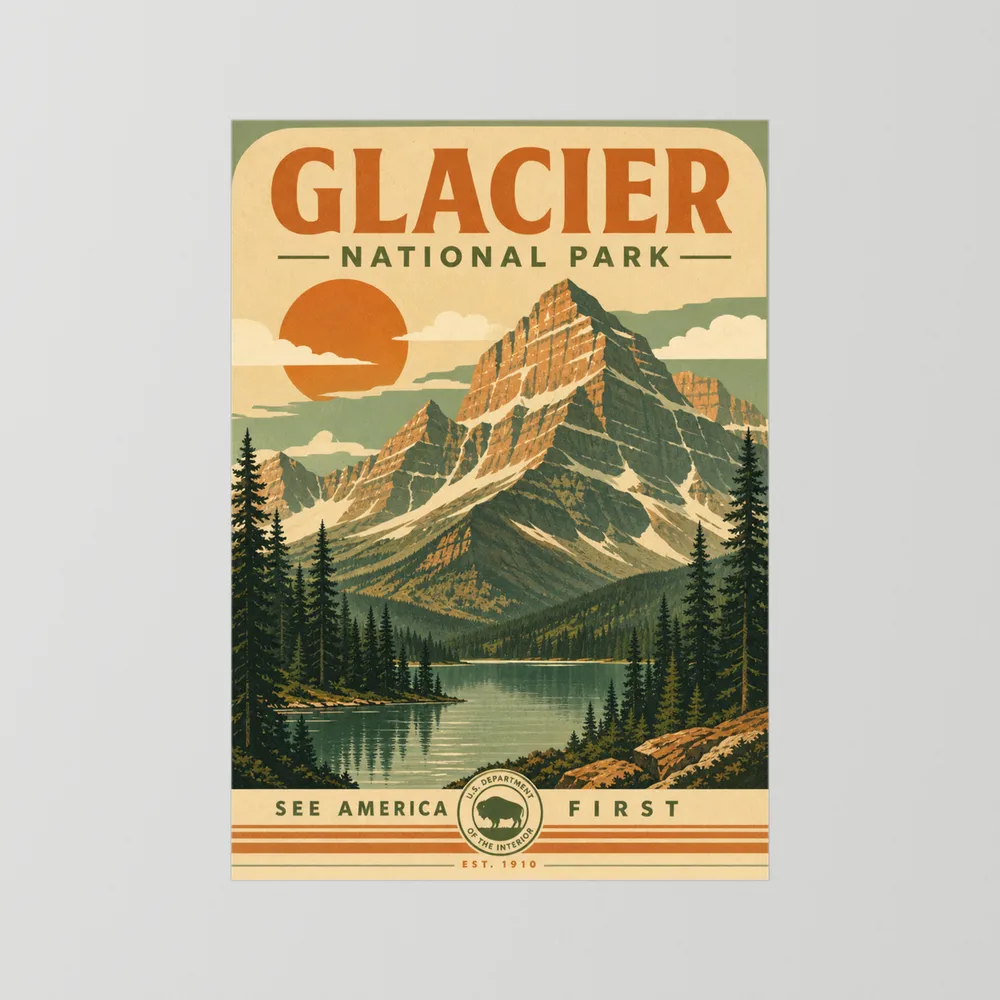 Glacier National Park Vintage Travel Poster Art Print