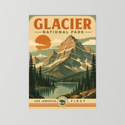 Glacier National Park Vintage Travel Poster Art Print