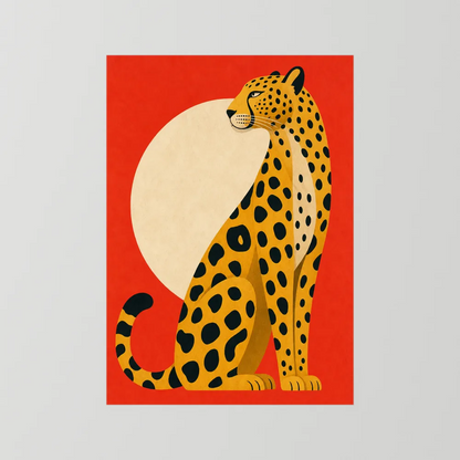 Mid-Century Modern Cheetah Red Sun Retro Art Print