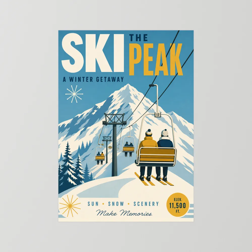 Ski The Peak Winter Getaway Retro Travel Art Print