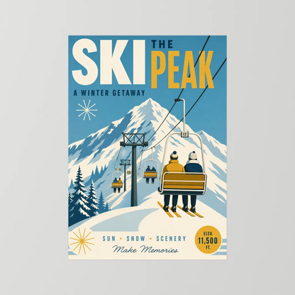 Ski The Peak Winter Getaway Retro Travel Art Print