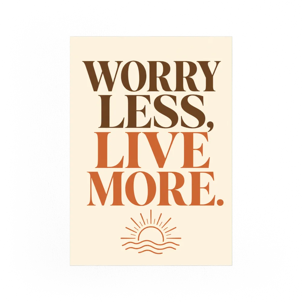 "Worry Less, Live More" Retro Sunset Art Print
