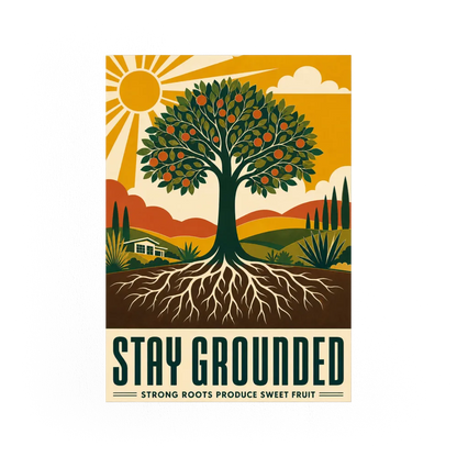Stay Grounded – Retro Tree & Deep Roots Art Print