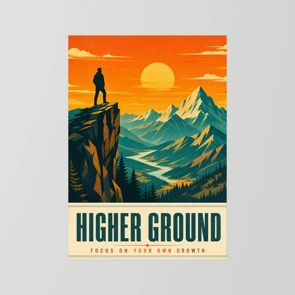 Higher Ground – Retro Mountain Landscape Art Print