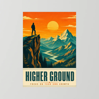 Higher Ground – Retro Mountain Landscape Art Print