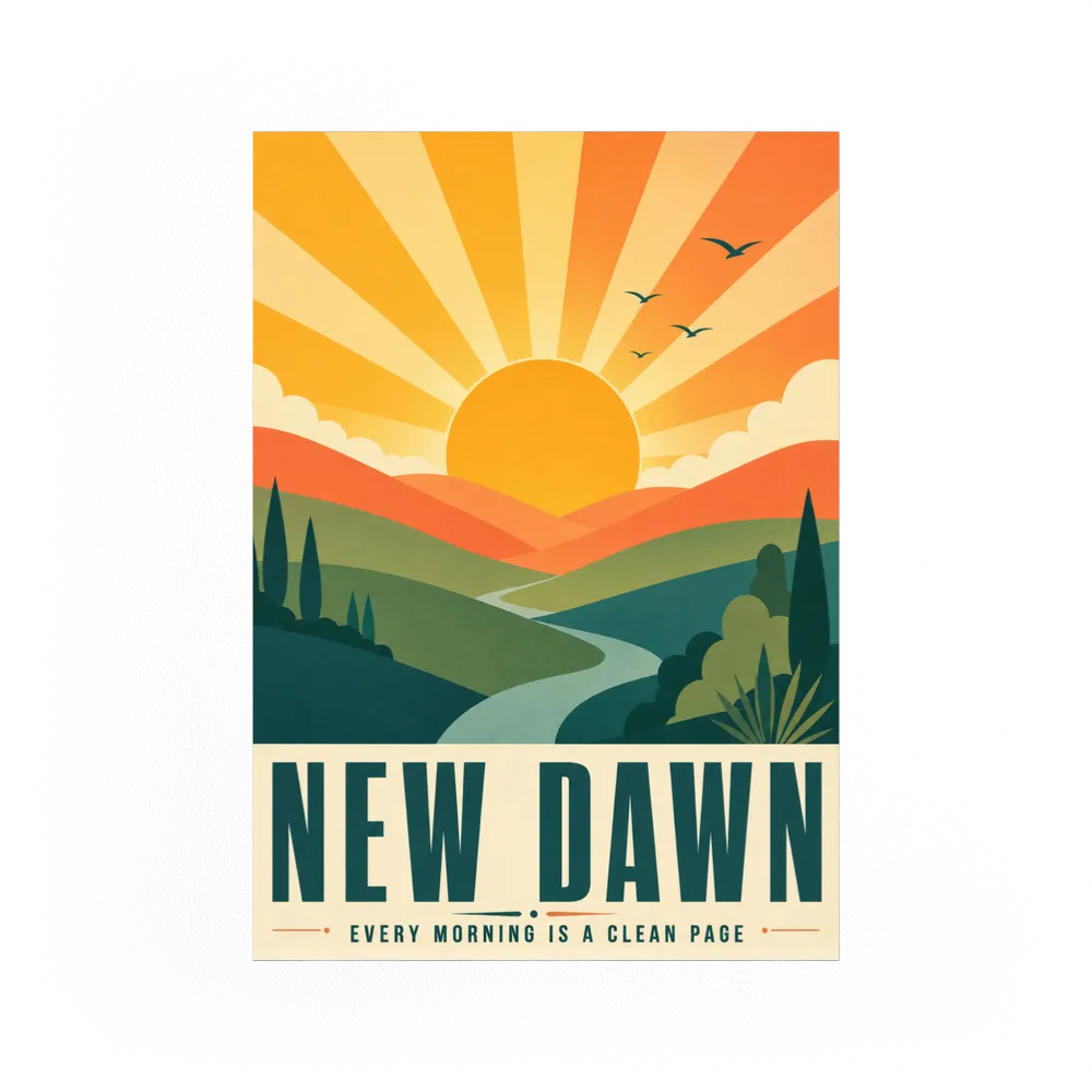 New Dawn – Retro Sunrise Landscape Art Print