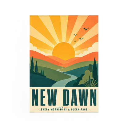 New Dawn – Retro Sunrise Landscape Art Print