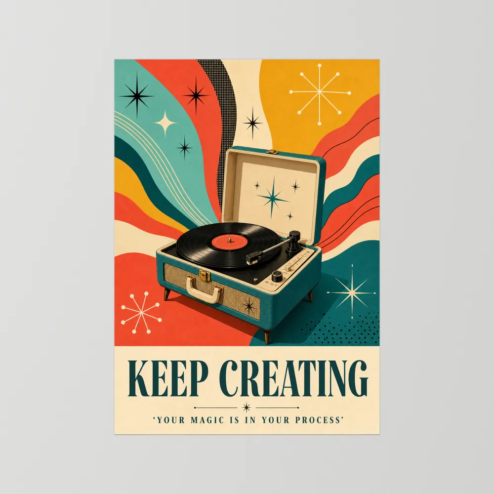 Keep Creating – Retro Vinyl Player Art Print