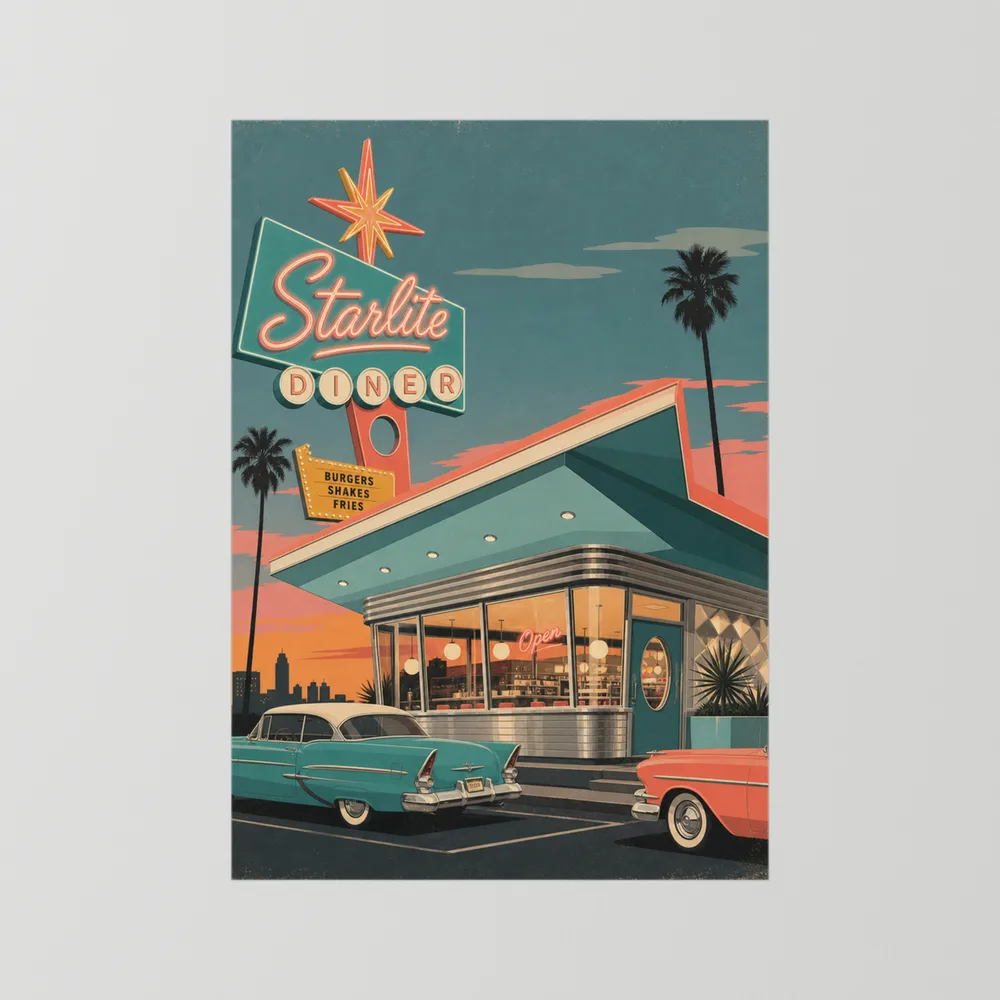 Starlite Diner Retro Americana Art Print