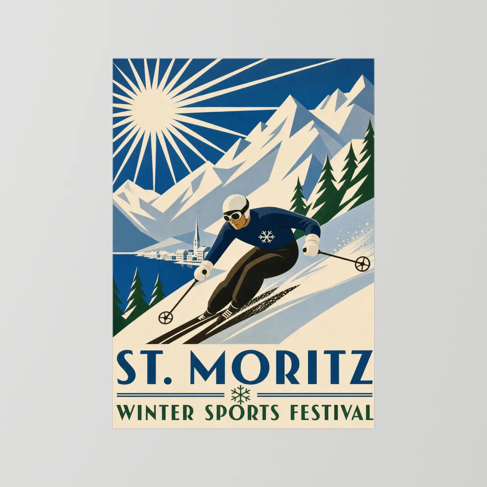 St. Moritz: Winter Sports Festival – Vintage Swiss Alps Ski Poster Print