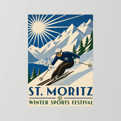 St. Moritz: Winter Sports Festival – Vintage Swiss Alps Ski Poster Print