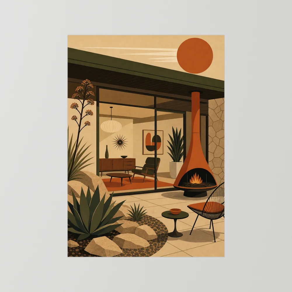 Mid-Century Modern Desert Oasis Art Print